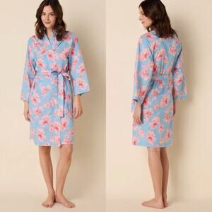 The Cat's Pajamas Celeste Luxe Pima Kimono Robe Cherry Blossom Print Size S/M